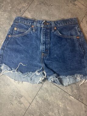 Levi's Dark Blue High-Waist Distressed Denim Shorts